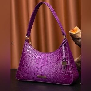 NEW Crocodile-Embossed Purple Baguette Bag – Stylish Vegan Leather 👜